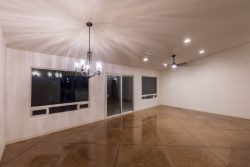 Great Room with stain concrete floor