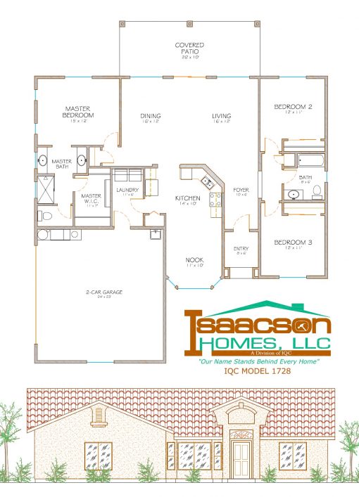 Floor layout and elevation of residence model #1728
