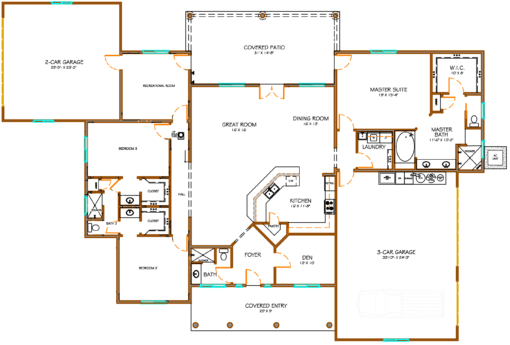 Floor plan of Model 2825 constructed by Isaacson homes south of Sierra Vista AZ